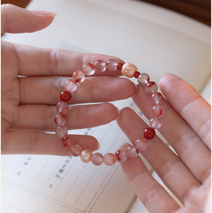 Natural Nanhong Agate & Pearl Fortune Bead Bracelet, Good Luck Birthday Gift