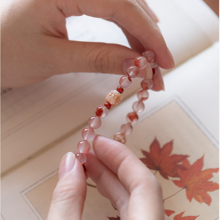 Natural Nanhong Agate & Pearl Fortune Bead Bracelet, Good Luck Birthday Gift