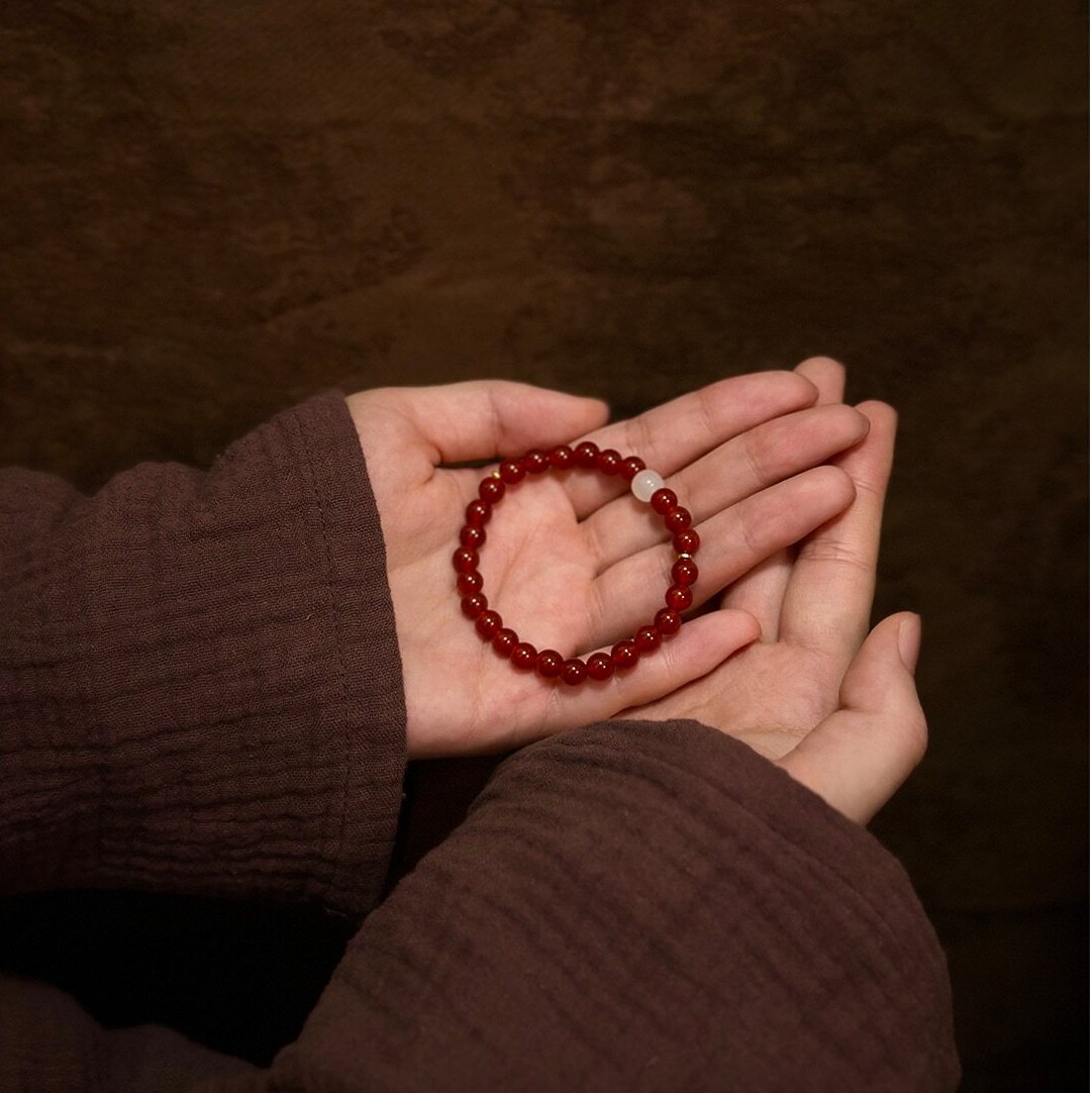Natural Red Agate & Hetian Jade Fortune Bead Bracelet Women's Gift