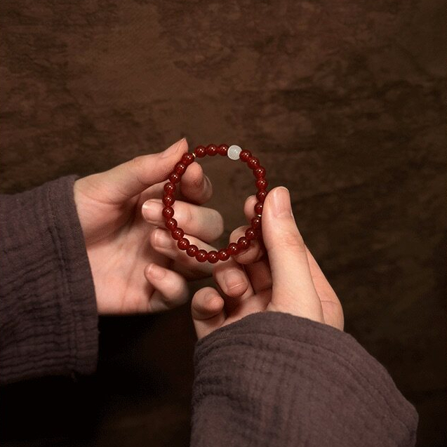 Natural Red Agate & Hetian Jade Fortune Bead Bracelet Women's Gift