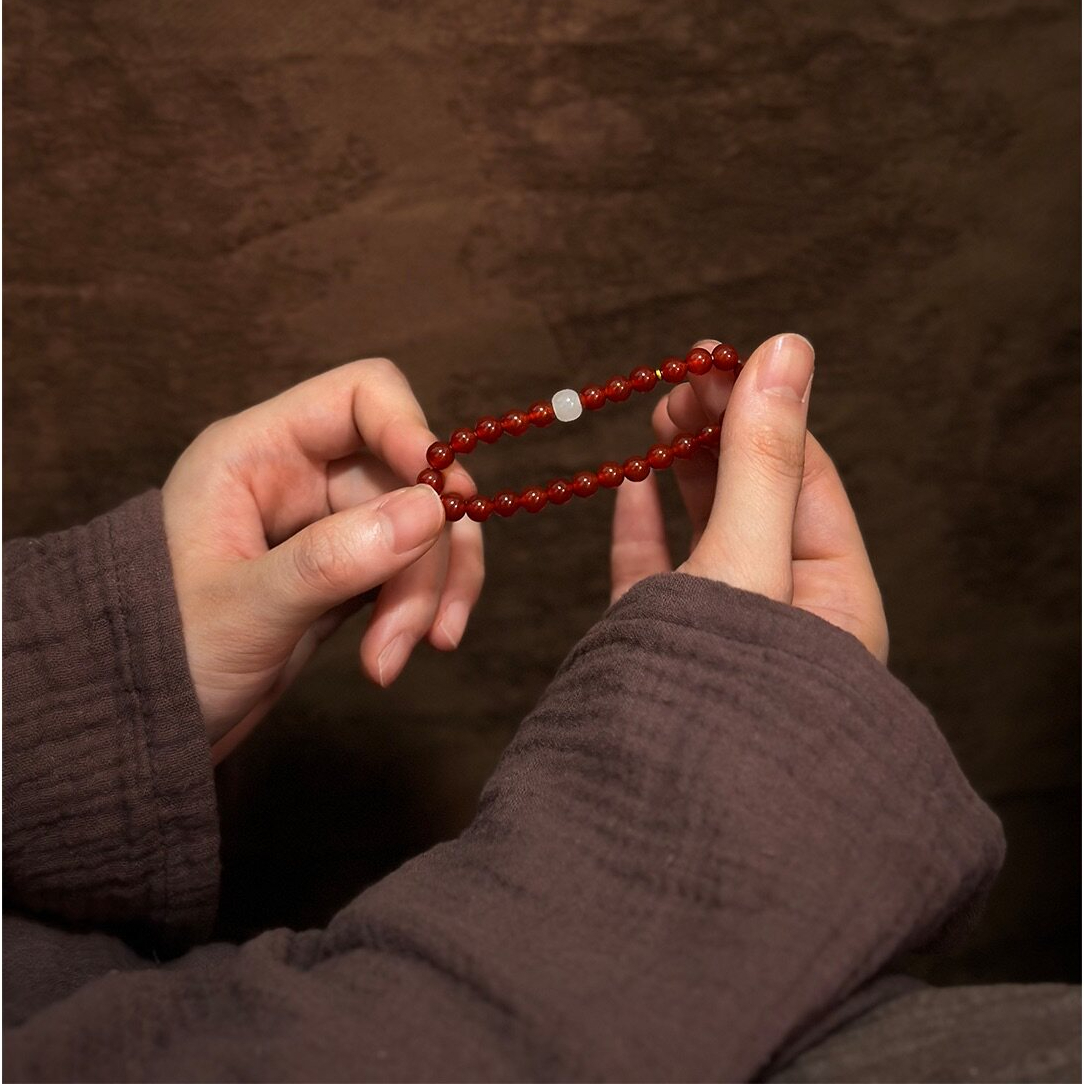 Natural Red Agate & Hetian Jade Fortune Bead Bracelet Women's Gift