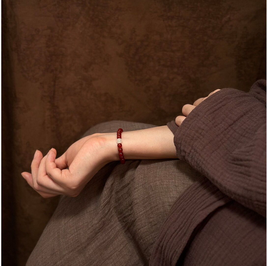 Natural Red Agate & Hetian Jade Fortune Bead Bracelet Women's Gift
