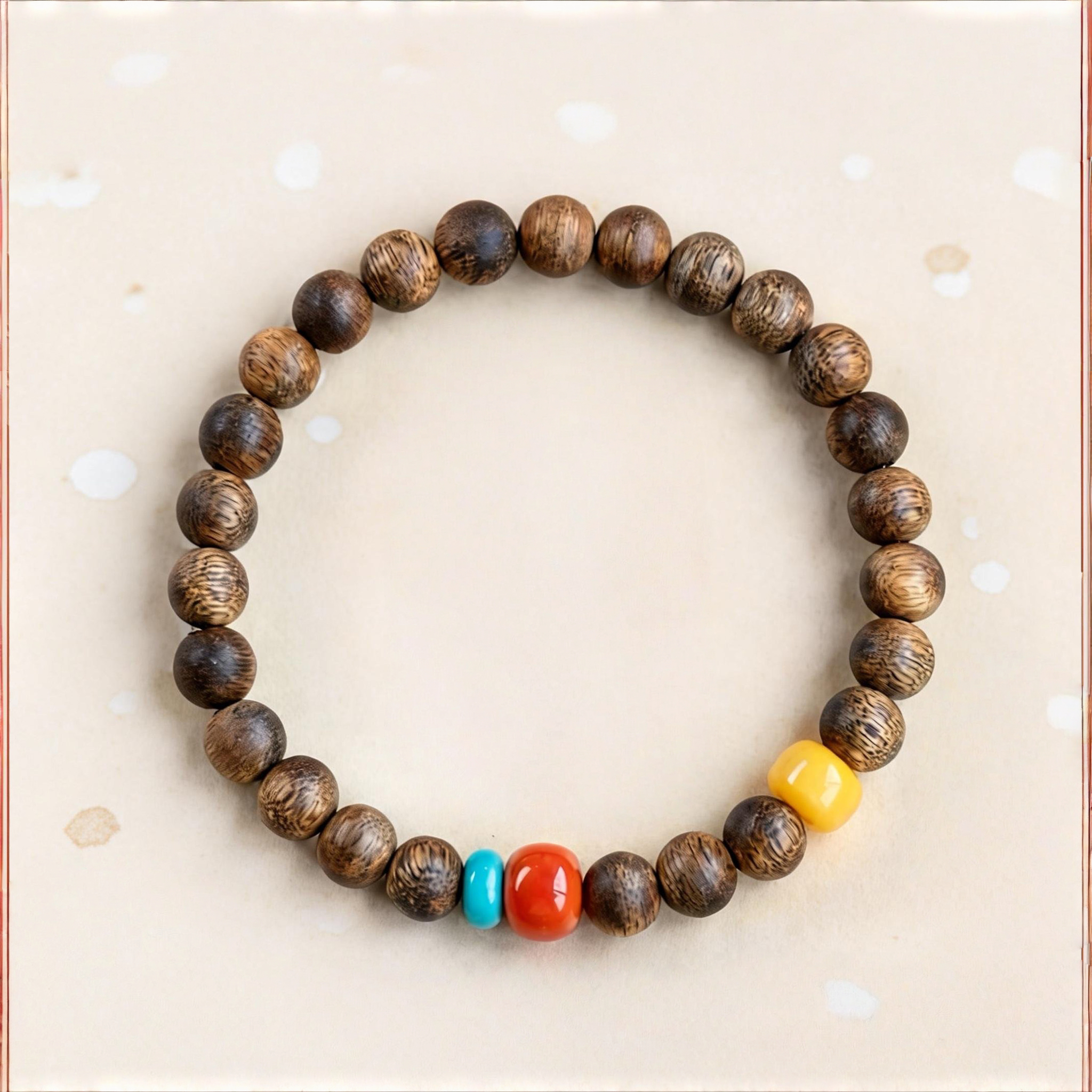 Kynam Agarwood & Natural Nanhong Agate Wooden Bracelet Valentine Gift