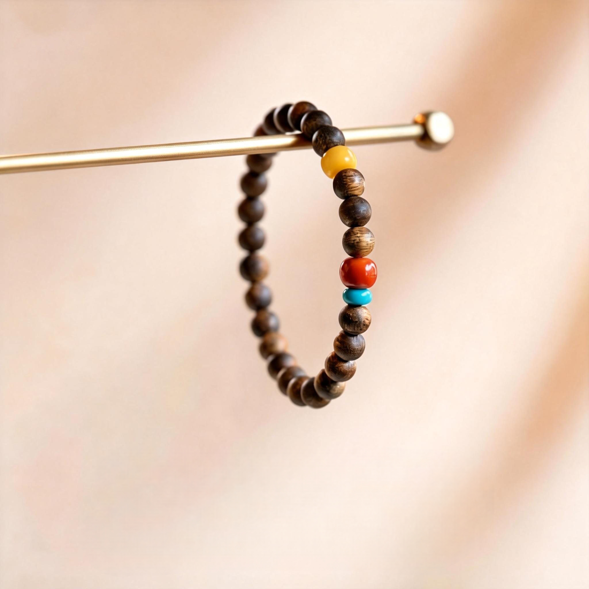 Kynam Agarwood & Natural Nanhong Agate Wooden Bracelet Valentine Gift