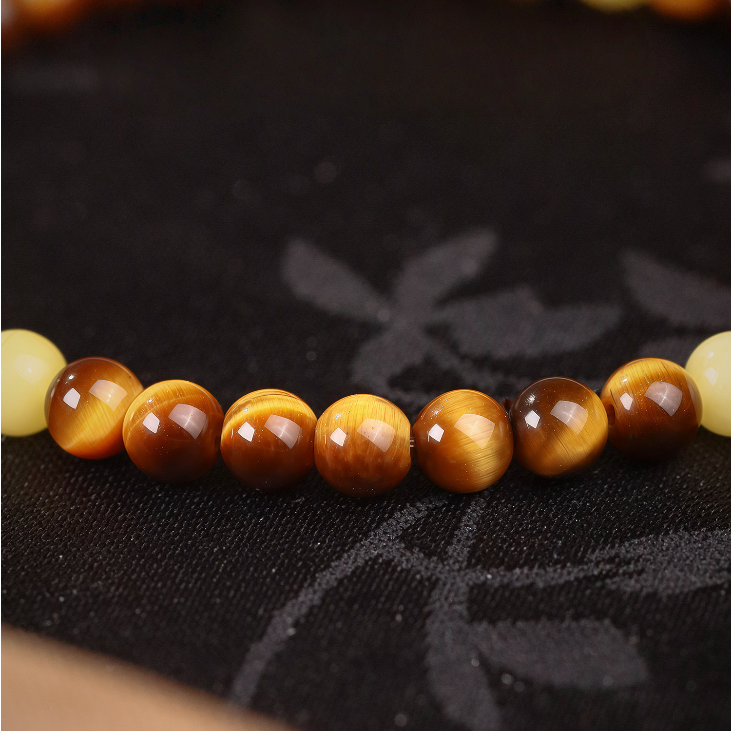 Natural Yellow Amber & Tiger's Eye Bracelet, Women Birthday Gift