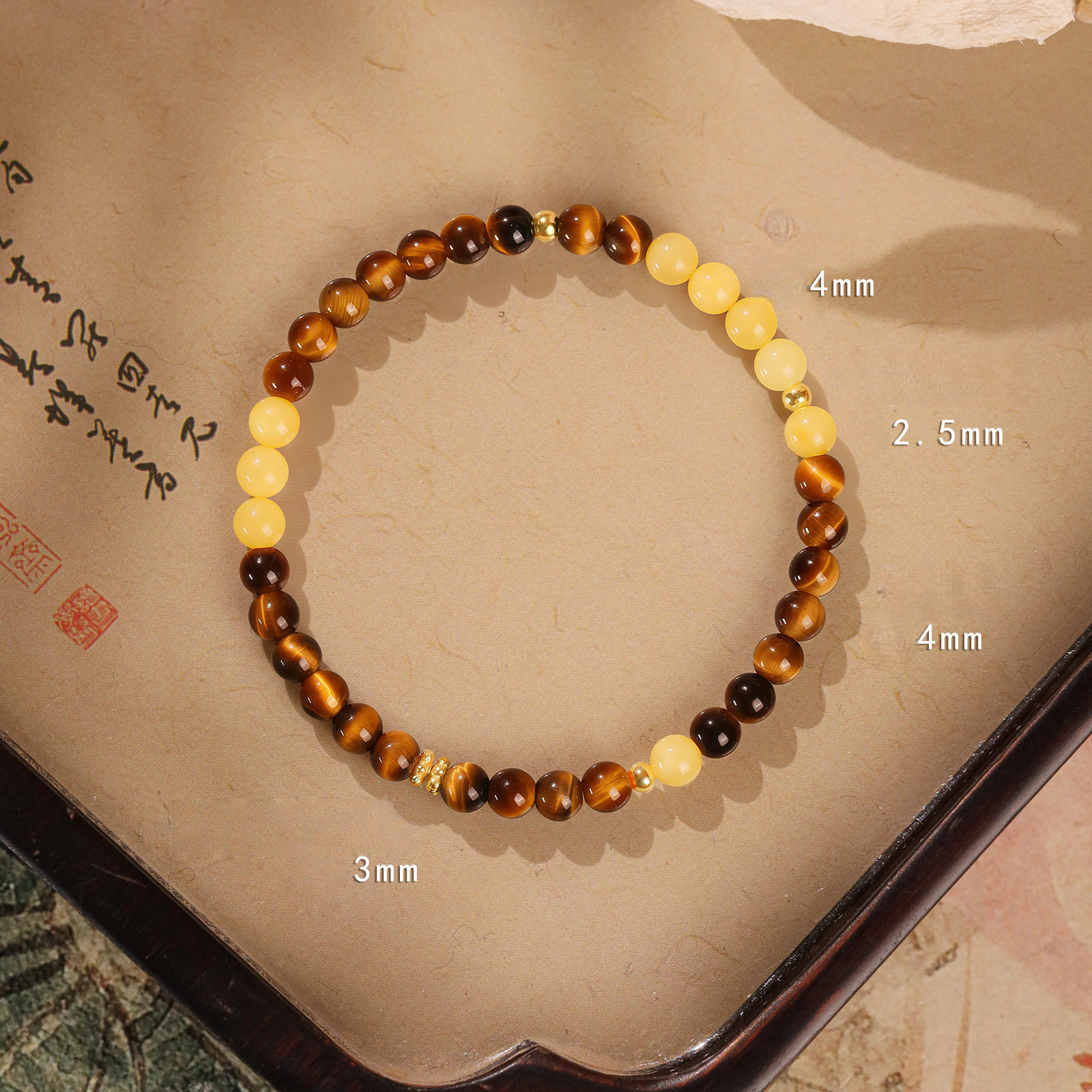 Natural Yellow Amber & Tiger's Eye Bracelet, Women Birthday Gift