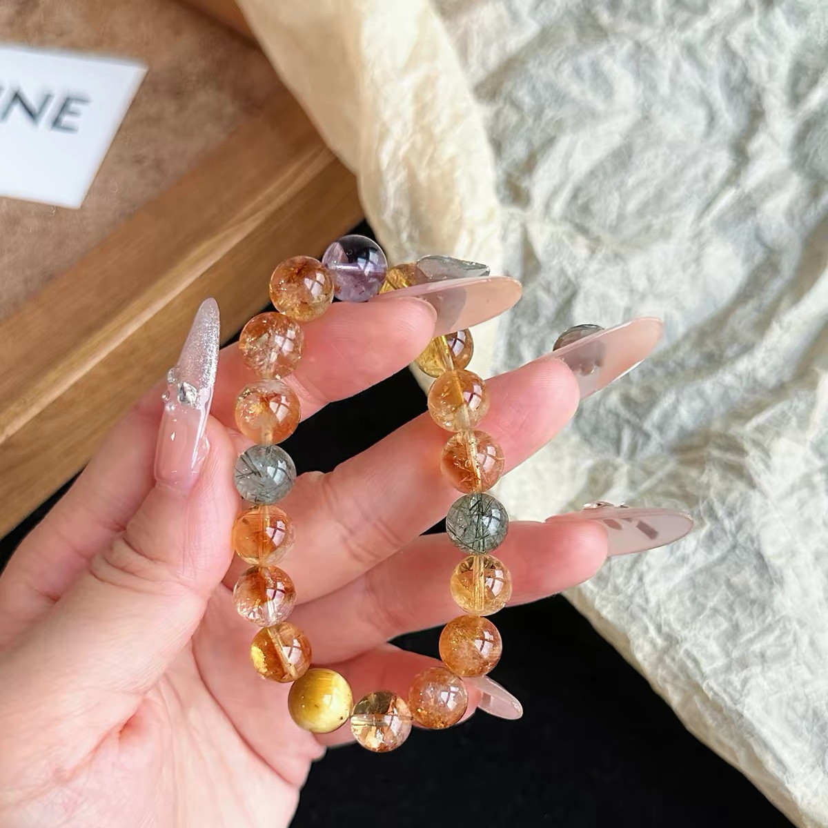 Natural Citrine & Gold Tiger's Eye Bracelet, Wealth & Career Gift for Women