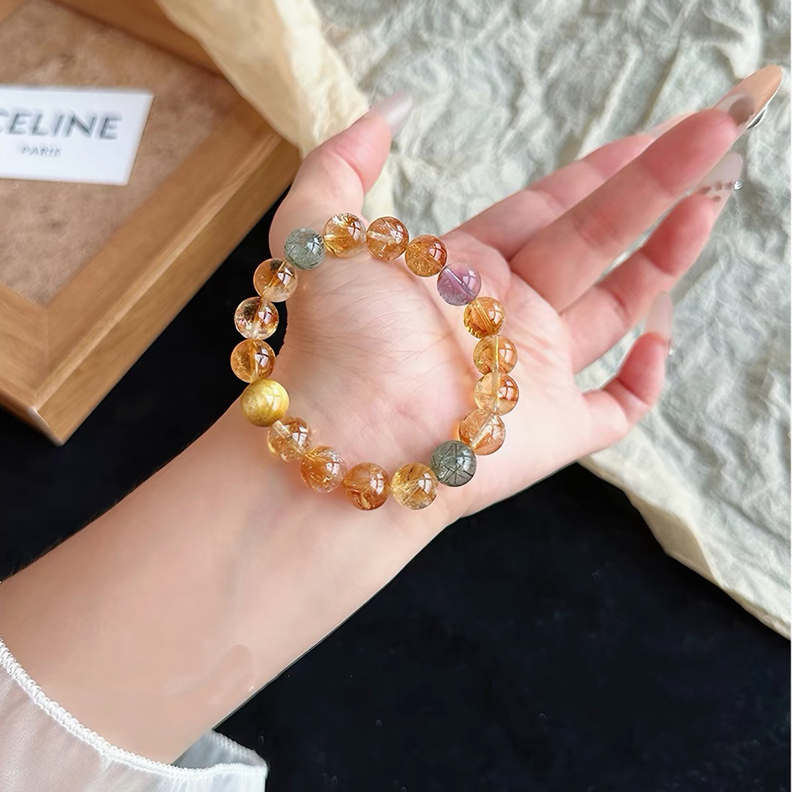 Natural Citrine & Gold Tiger's Eye Bracelet, Wealth & Career Gift for Women