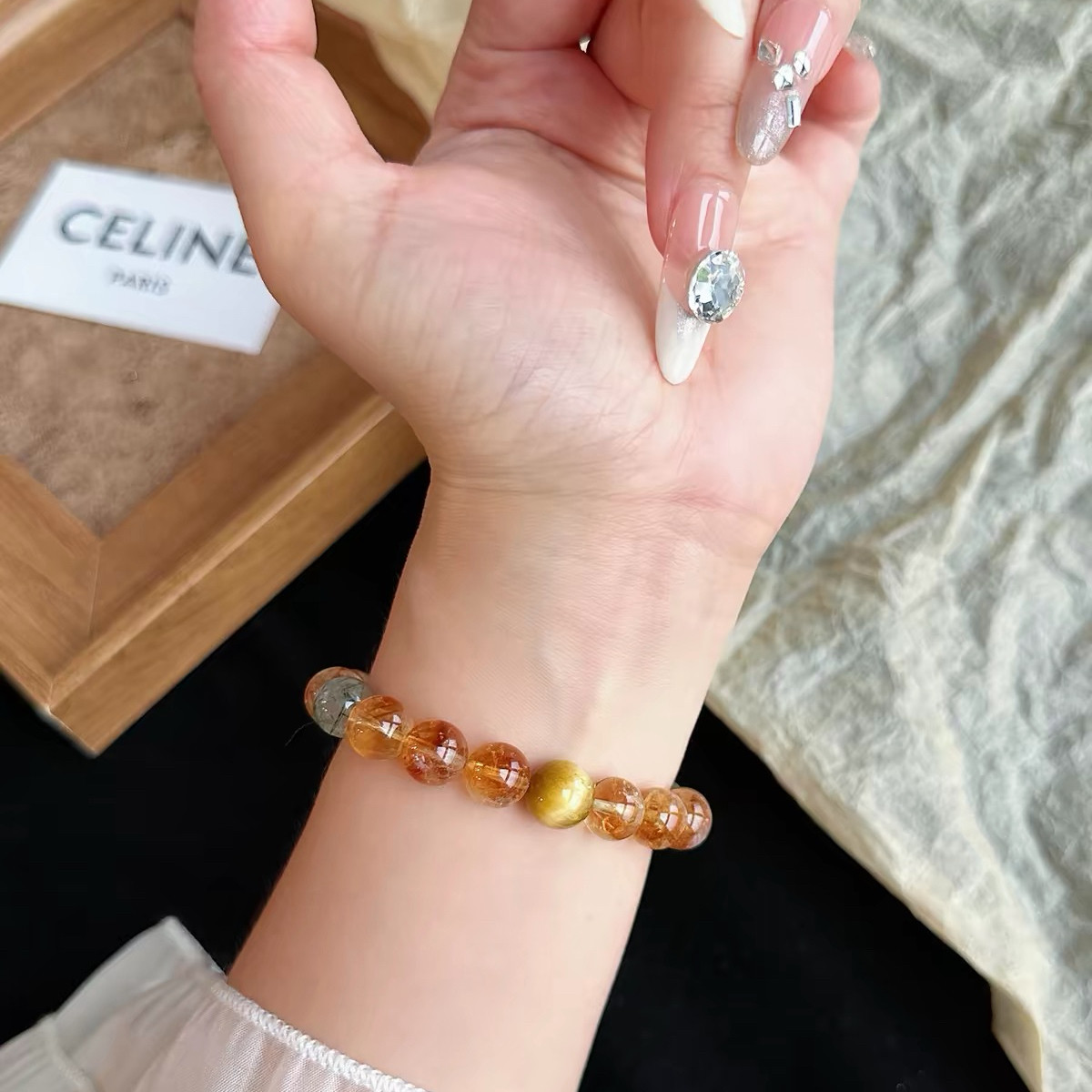 Natural Citrine & Gold Tiger's Eye Bracelet, Wealth & Career Gift for Women