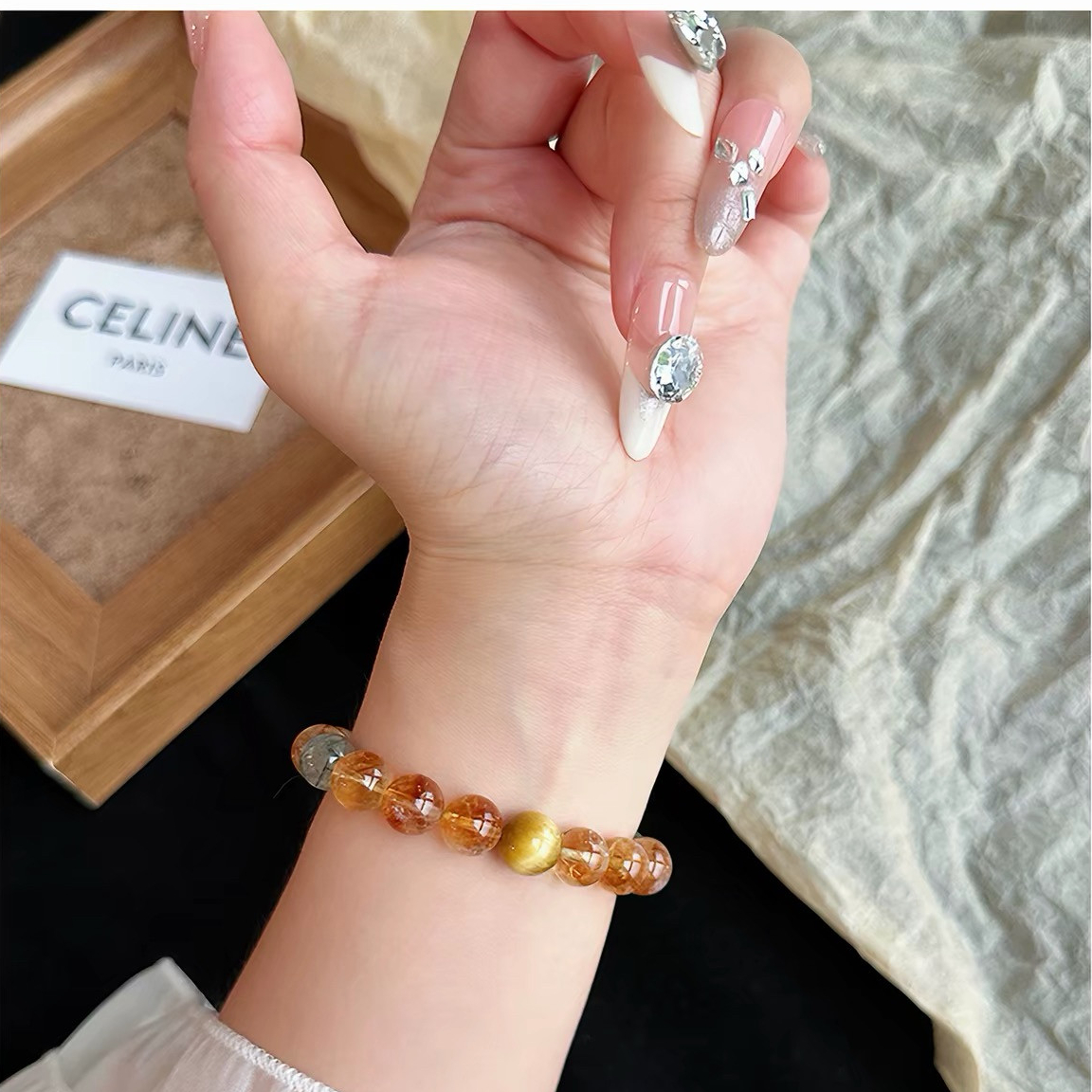 Natural Citrine & Gold Tiger's Eye Bracelet, Wealth & Career Gift for Women