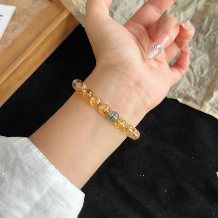 Natural Citrine & Gold Tiger's Eye Bracelet, Wealth & Career Gift for Women