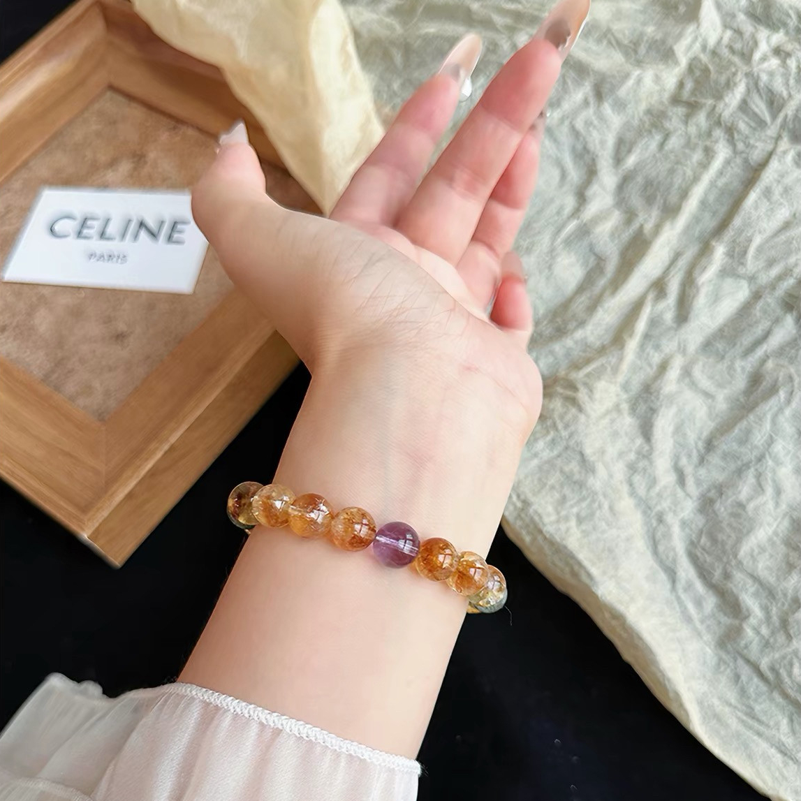 Natural Citrine & Gold Tiger's Eye Bracelet, Wealth & Career Gift for Women