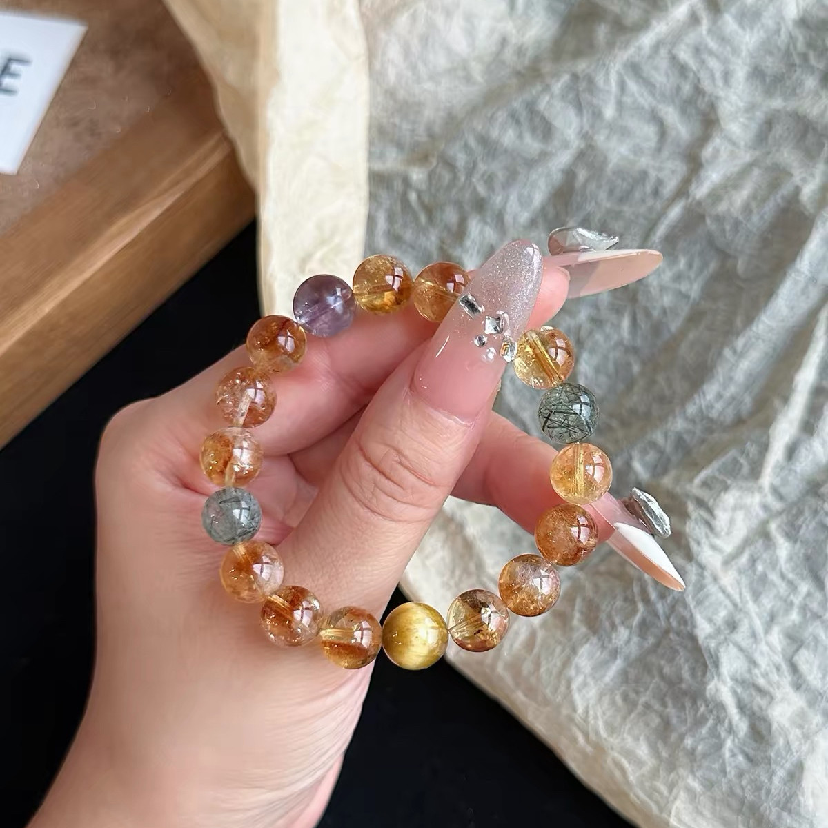 Natural Citrine & Gold Tiger's Eye Bracelet, Wealth & Career Gift for Women