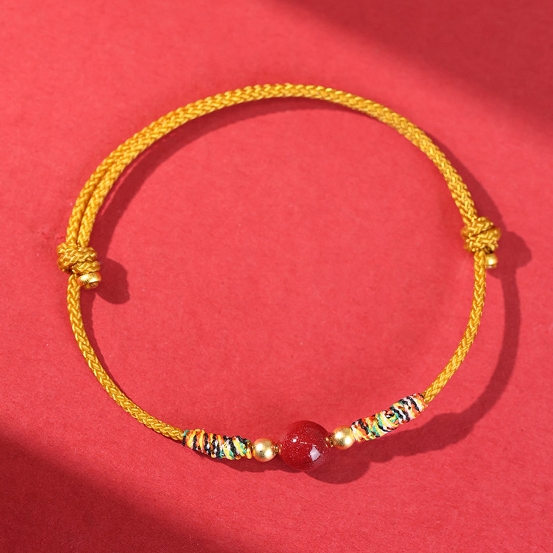 Natural Cinnabar Lucky Bead Bracelet, Colorful Red String, Birthday Gift