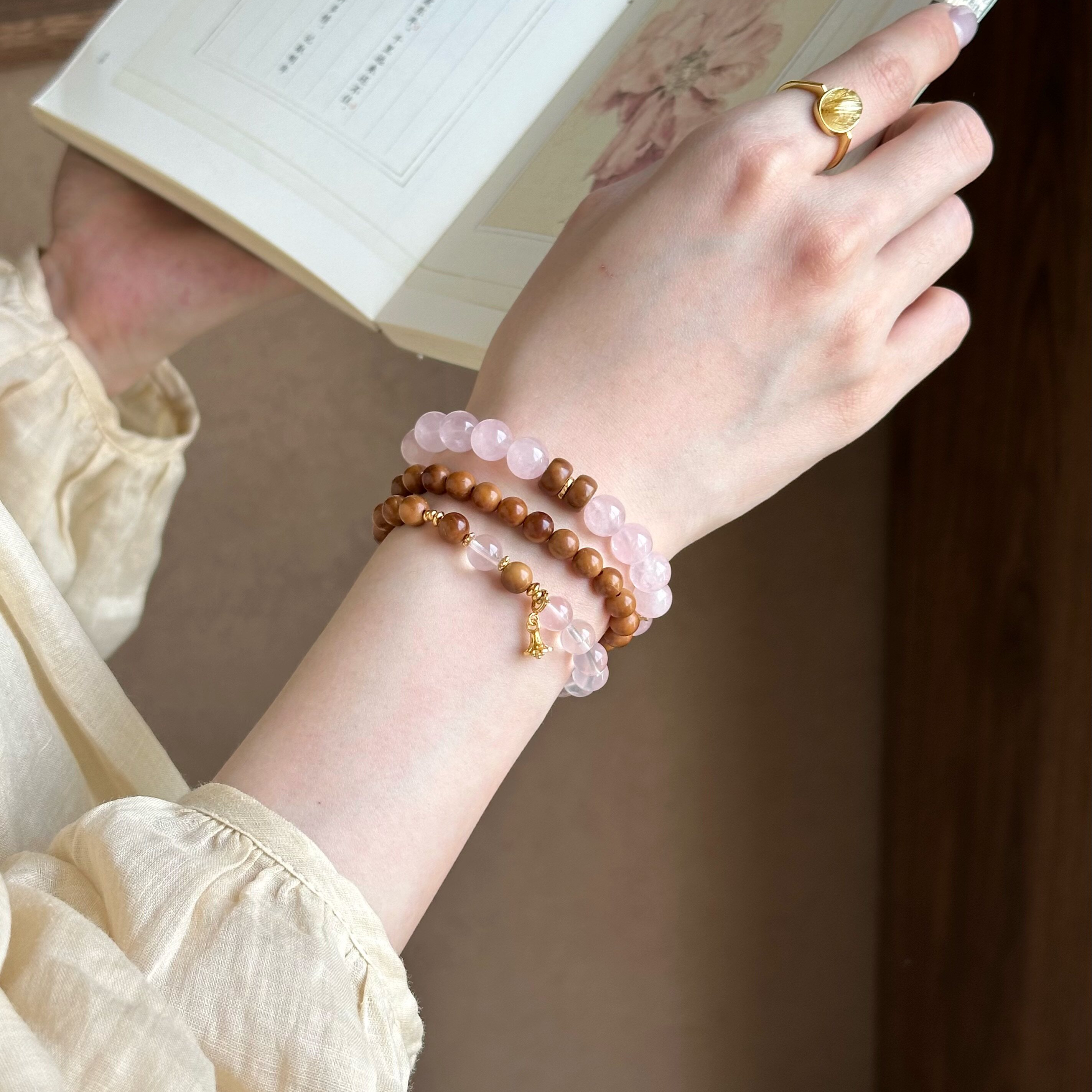Natural Rose Quartz Bracelet for Women, Blessing Gift