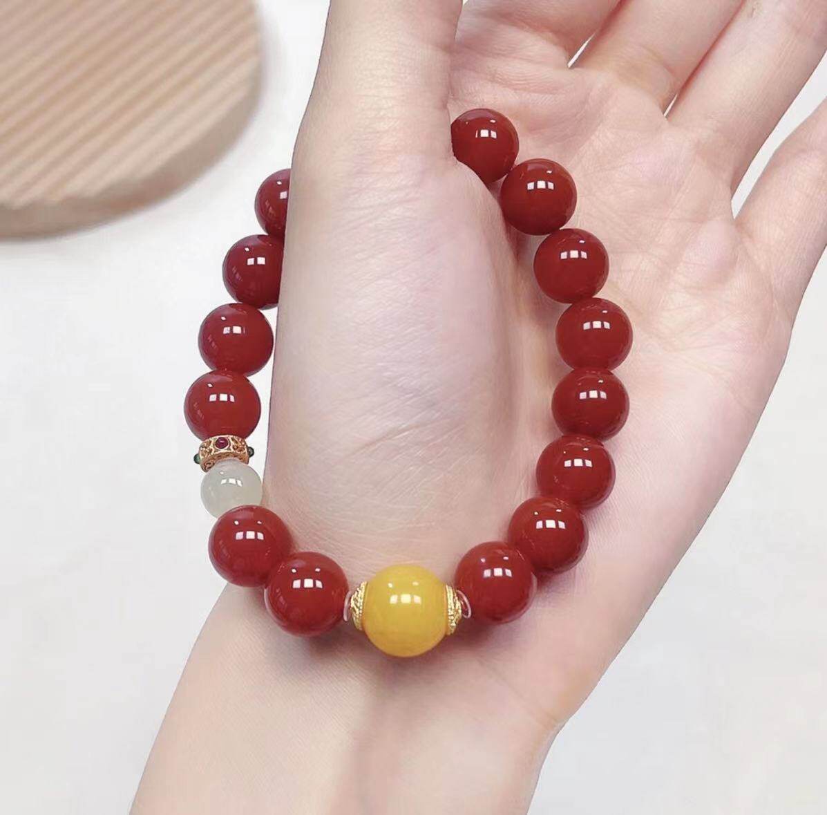 Natural Red Agate Hetian Jade Amber Bracelet, Women Wealth Fortune Gift
