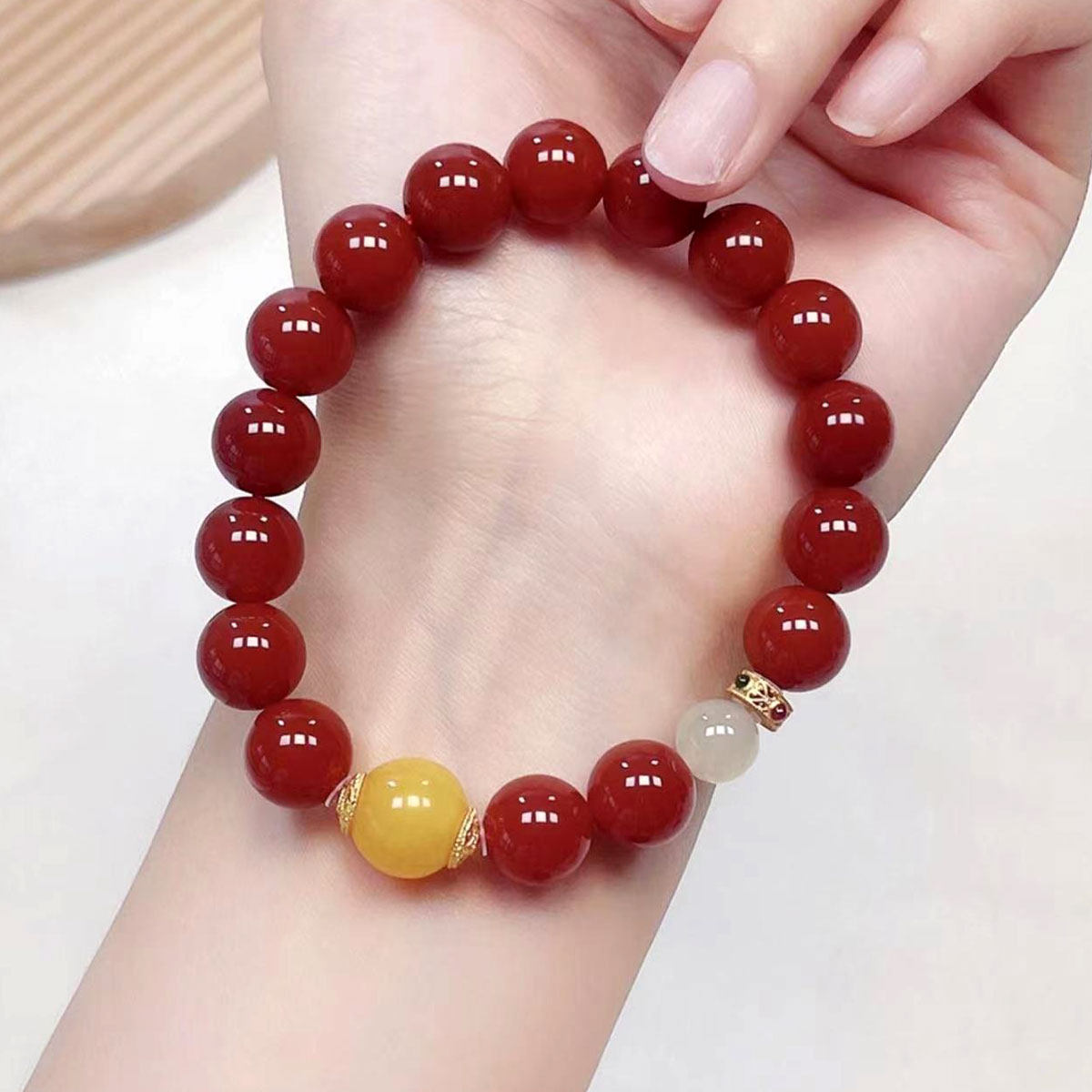 Natural Red Agate Hetian Jade Amber Bracelet, Women Wealth Fortune Gift