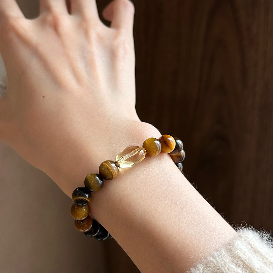 Natural Tiger's Eye & Citrine Bracelet, Wealth Birthday Gift