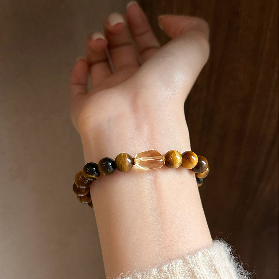Natural Tiger's Eye & Citrine Bracelet, Wealth Birthday Gift