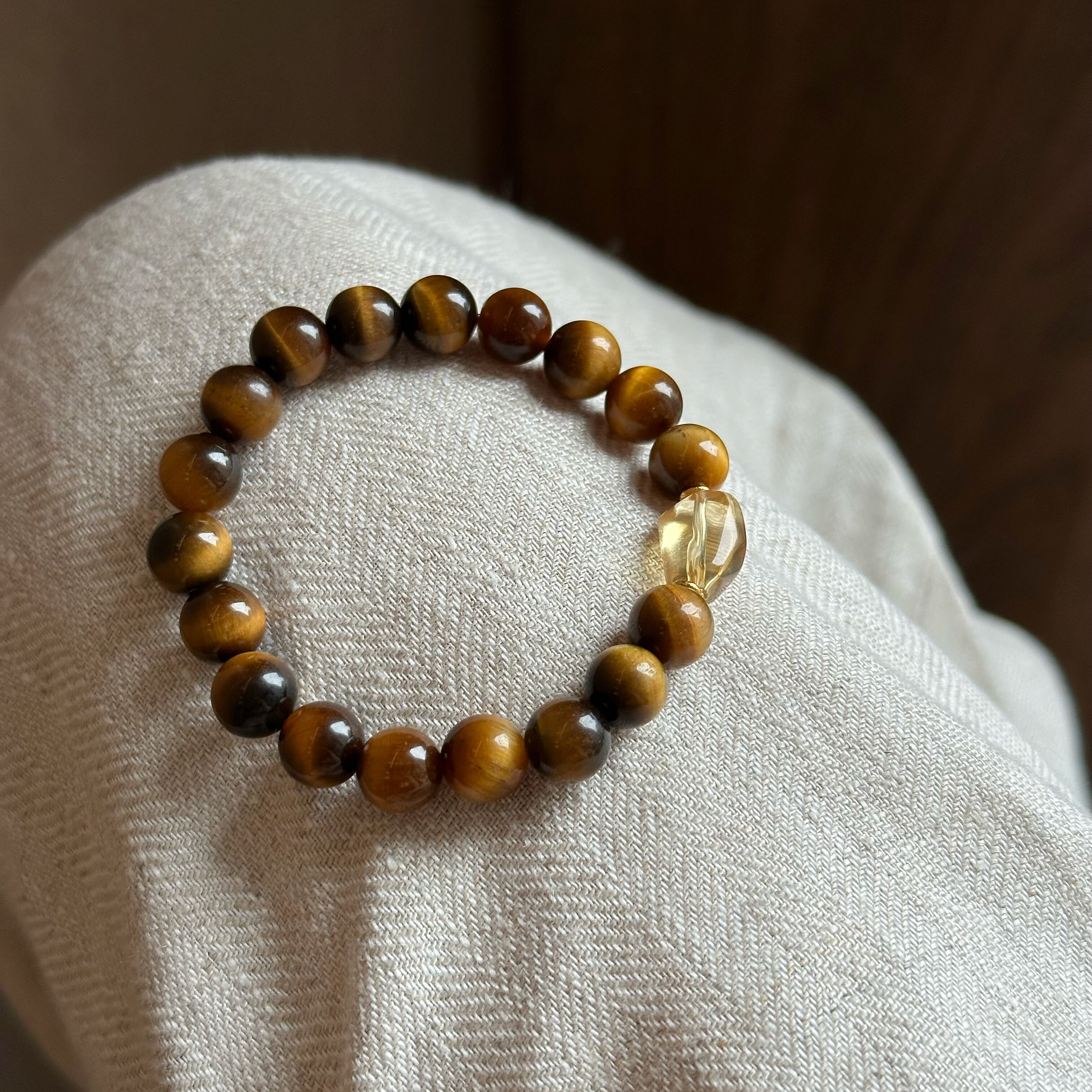 Natural Tiger's Eye & Citrine Bracelet, Wealth Birthday Gift