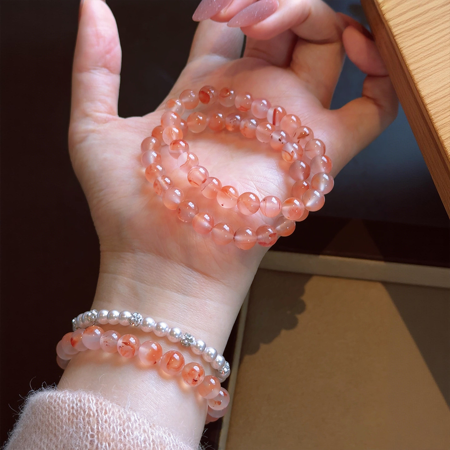Ingot Enamel & Icy-Patterned Nanhong Agate Bracelet – Mother’s Day Gift
