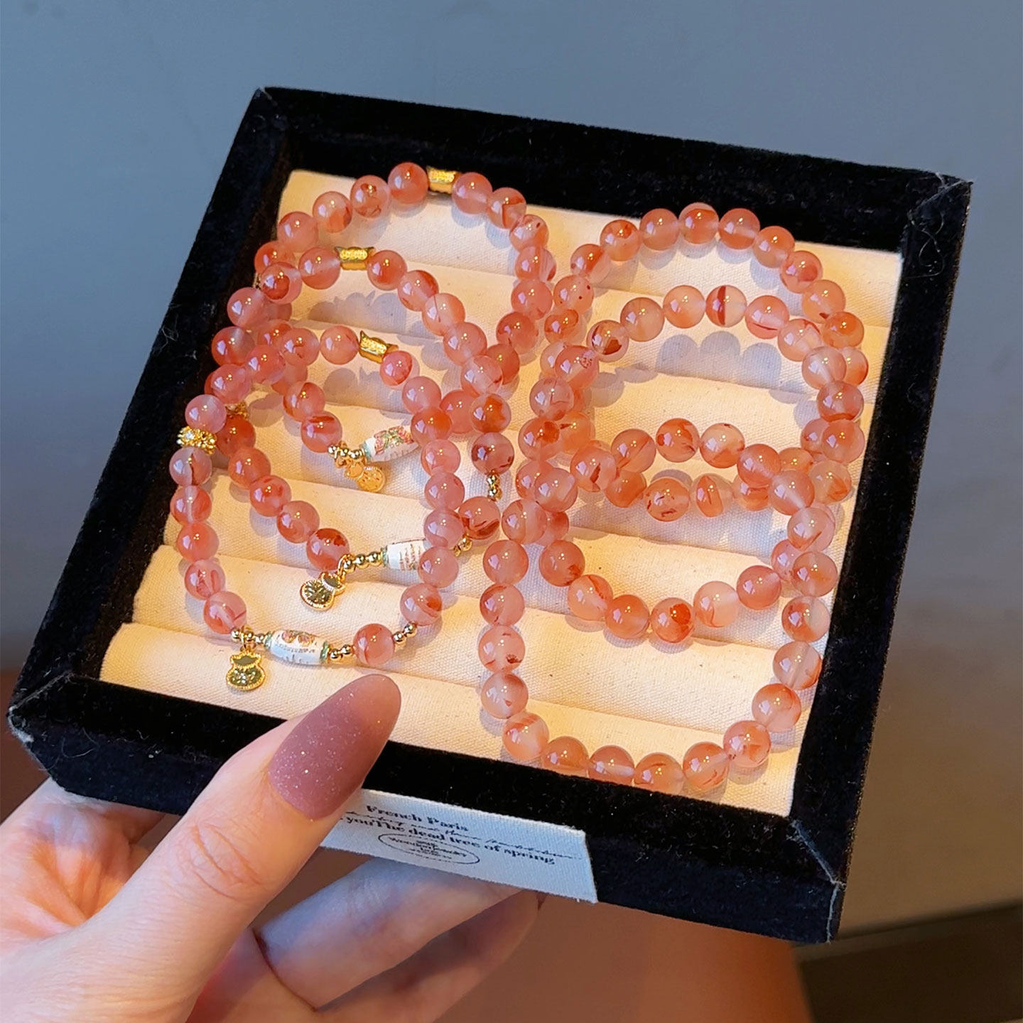 Ingot Enamel & Icy-Patterned Nanhong Agate Bracelet – Mother’s Day Gift